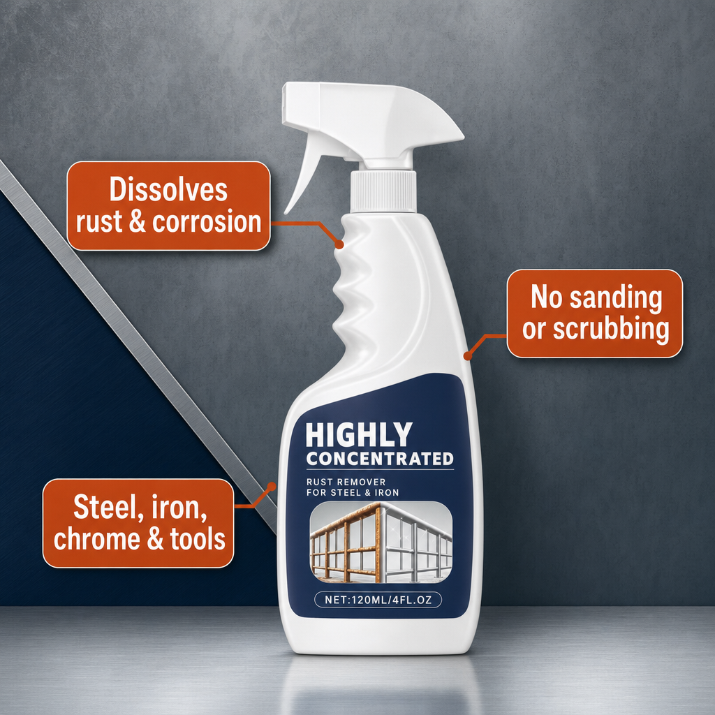RustLift benefits: dissolves rust, no sanding, steel iron chrome