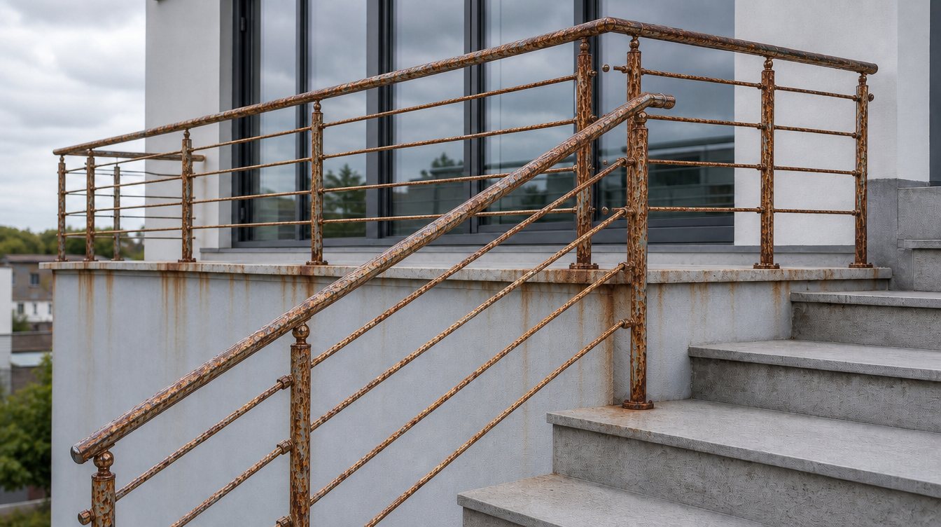 Metal railing covered in rust